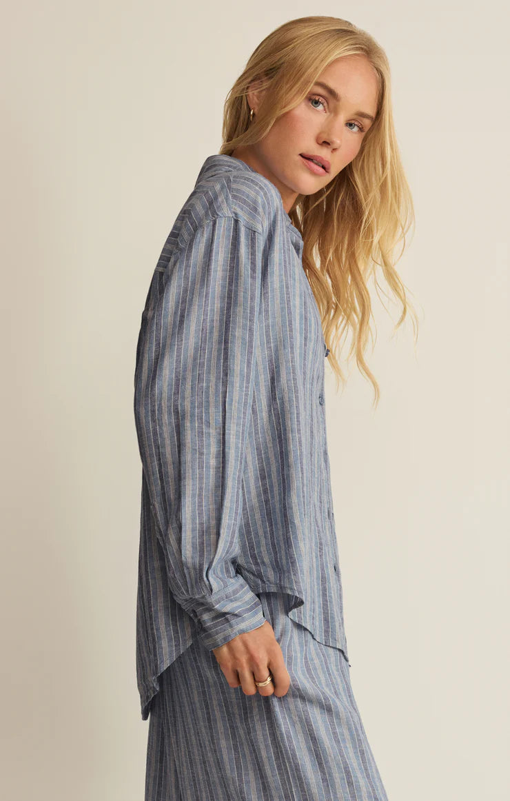 Z Supply - The Perfect Striped Linen Button Down - Indigo