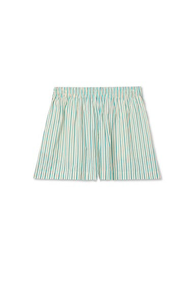 perfectwhitetee - julie poplin pull on shorts w/pockets - teal blue / sugar stripe