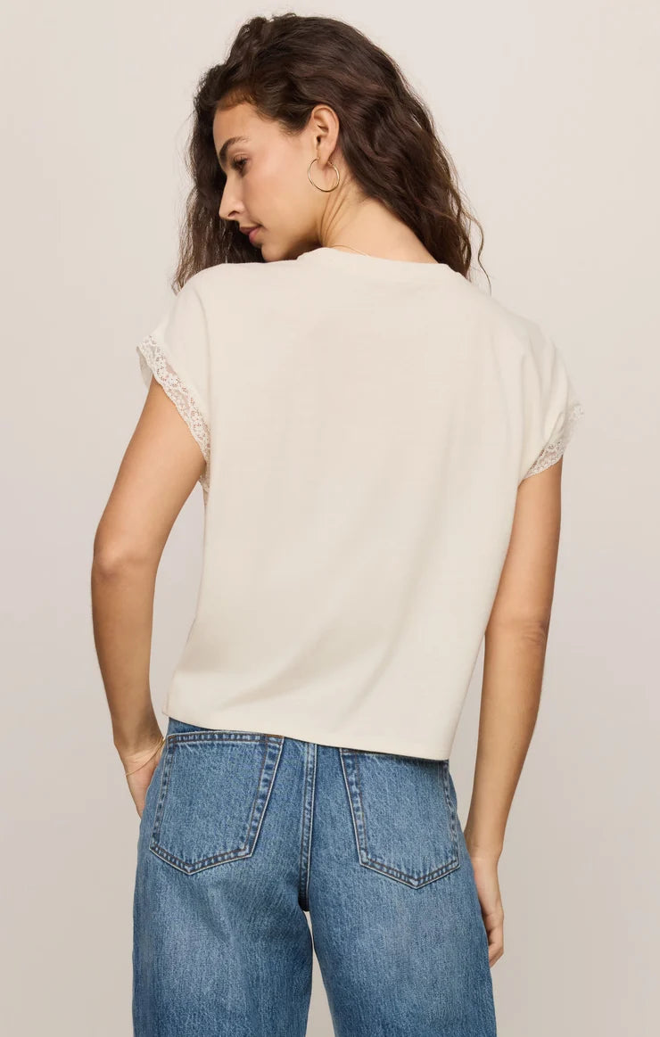 Z Supply Marika Lace Trim Muscle Tee - Cloud
