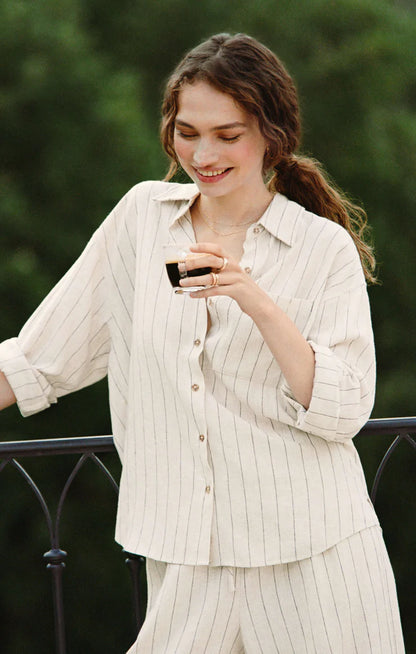Z Supply Alfie Linen Striped Button Up Top