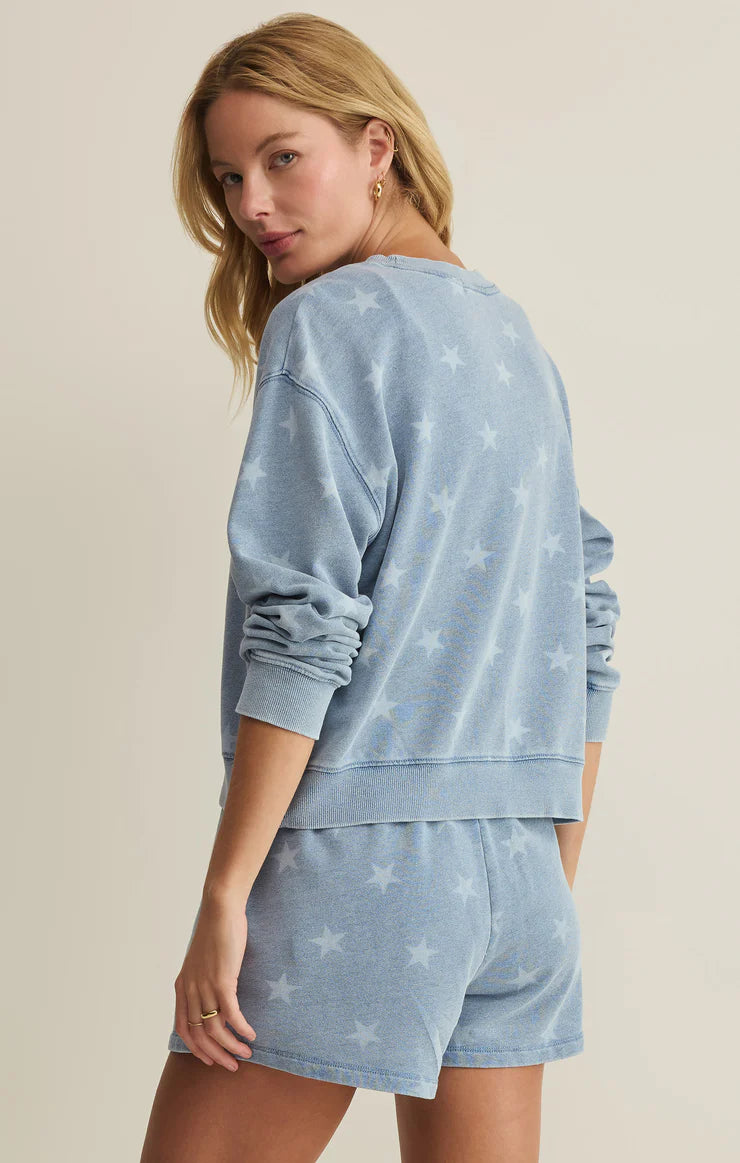 Z Supply Written Stars Denim Terry Sweatshirt - Ocean Air Indigo
