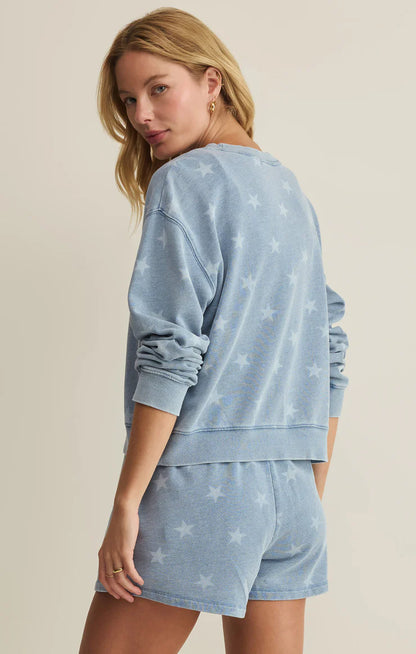 Z Supply Written Stars Denim Terry Sweatshirt - Ocean Air Indigo