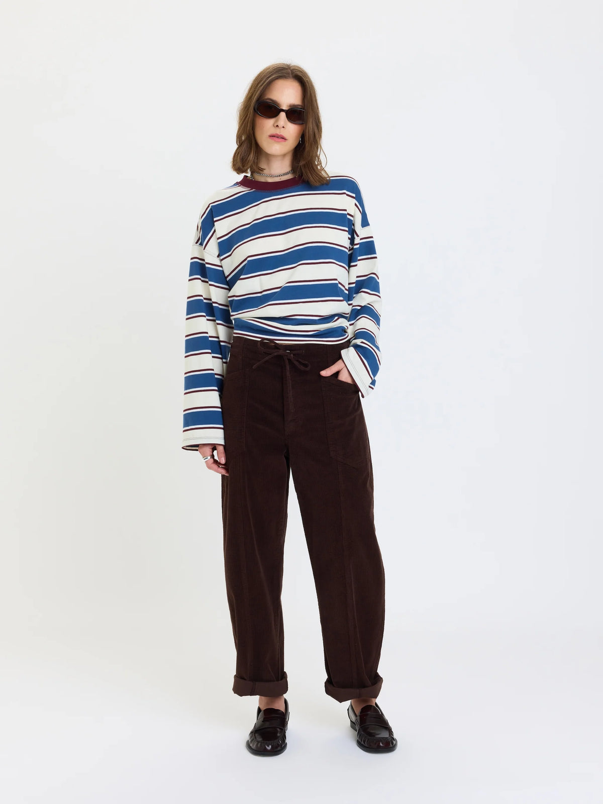 Daze Villa Drawstring Barrel Leg Pants - Chocolate