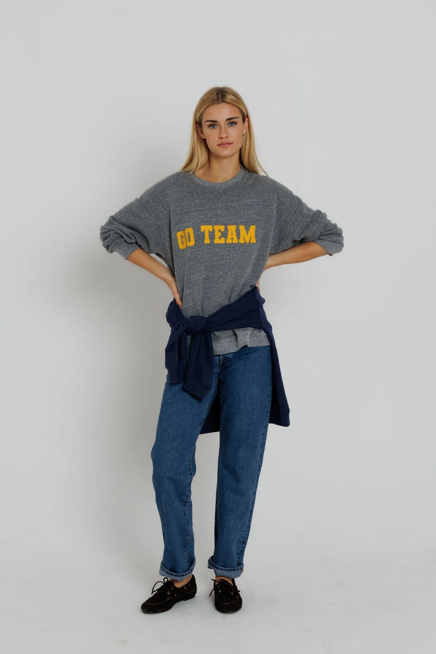 Sunny Somewhere - Go Team Oversized Crew Sweatshirt - Gold