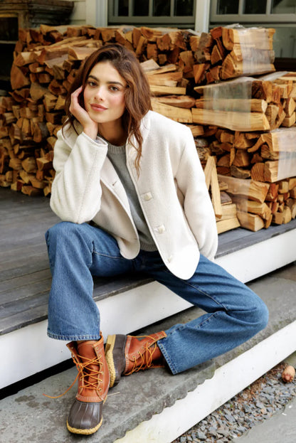 perfectwhitetee - tara sherpa button front jacket - sugar