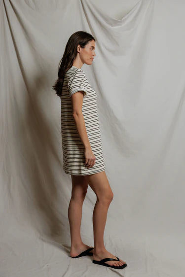 perfectwhitetee - nella loop terry stripe dress - natural / chocolate