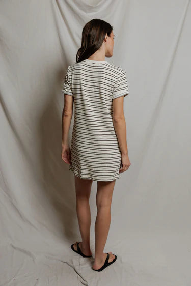 perfectwhitetee - nella loop terry stripe dress - natural / chocolate