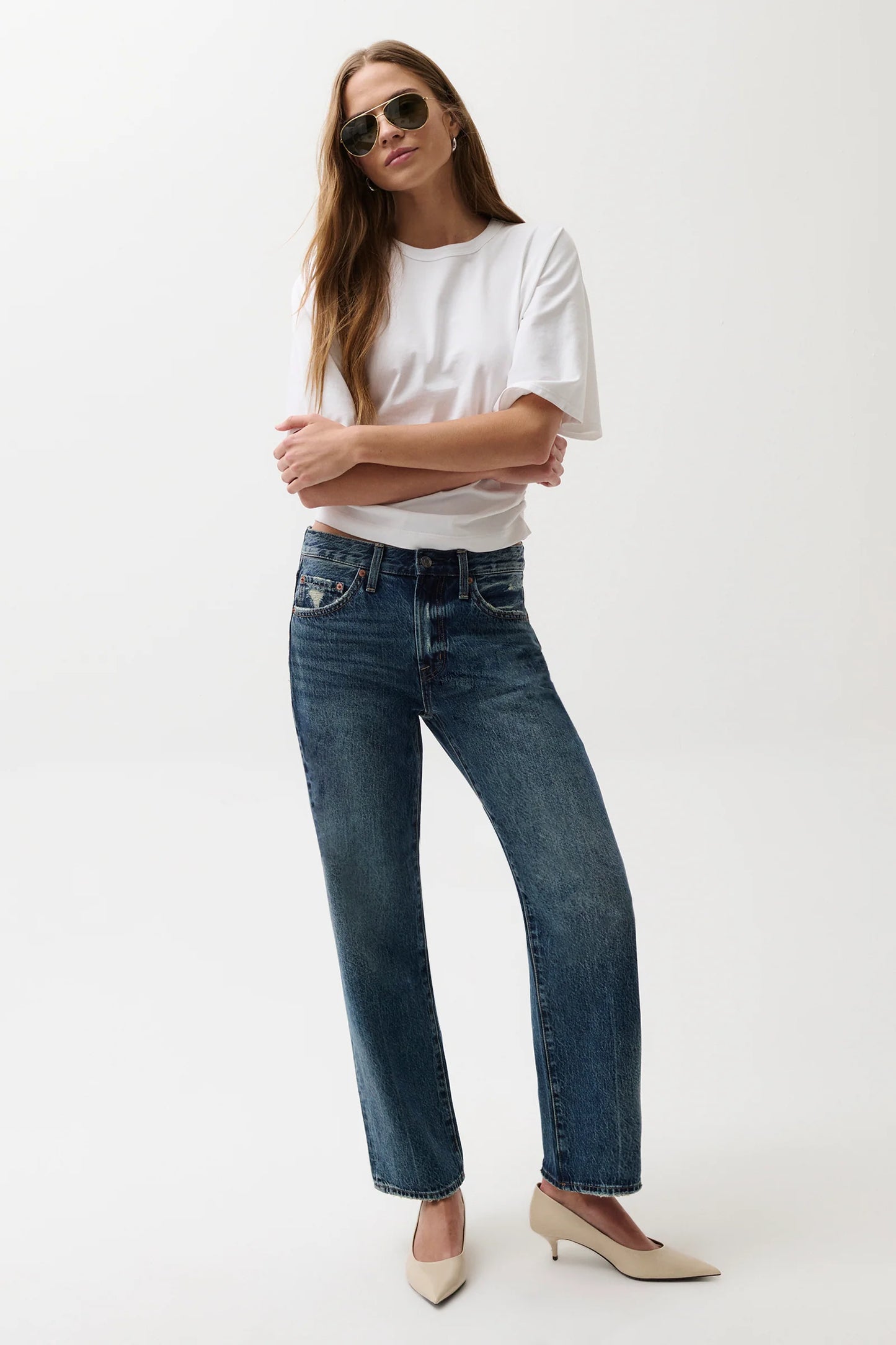 Pistola Lexi Mid Rise Bowed Straight Denim Jeans - Moonwave