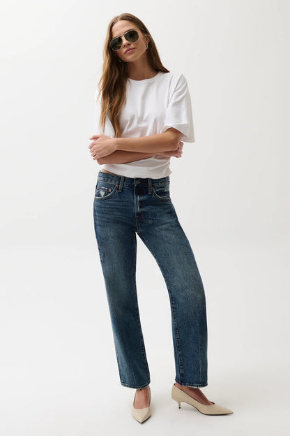 Pistola Lexi Mid Rise Bowed Straight Denim Jeans - Moonwave