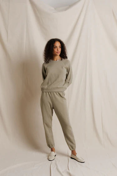 perfectwhitetee alexi french terry raglan crew sweatshirt - dark olive speckled