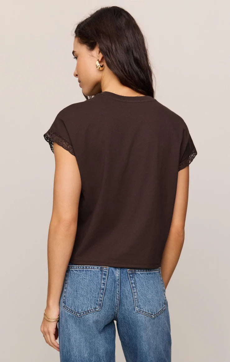 Z Supply Marika Lace Trim Muscle Tee - Dark Chocolate