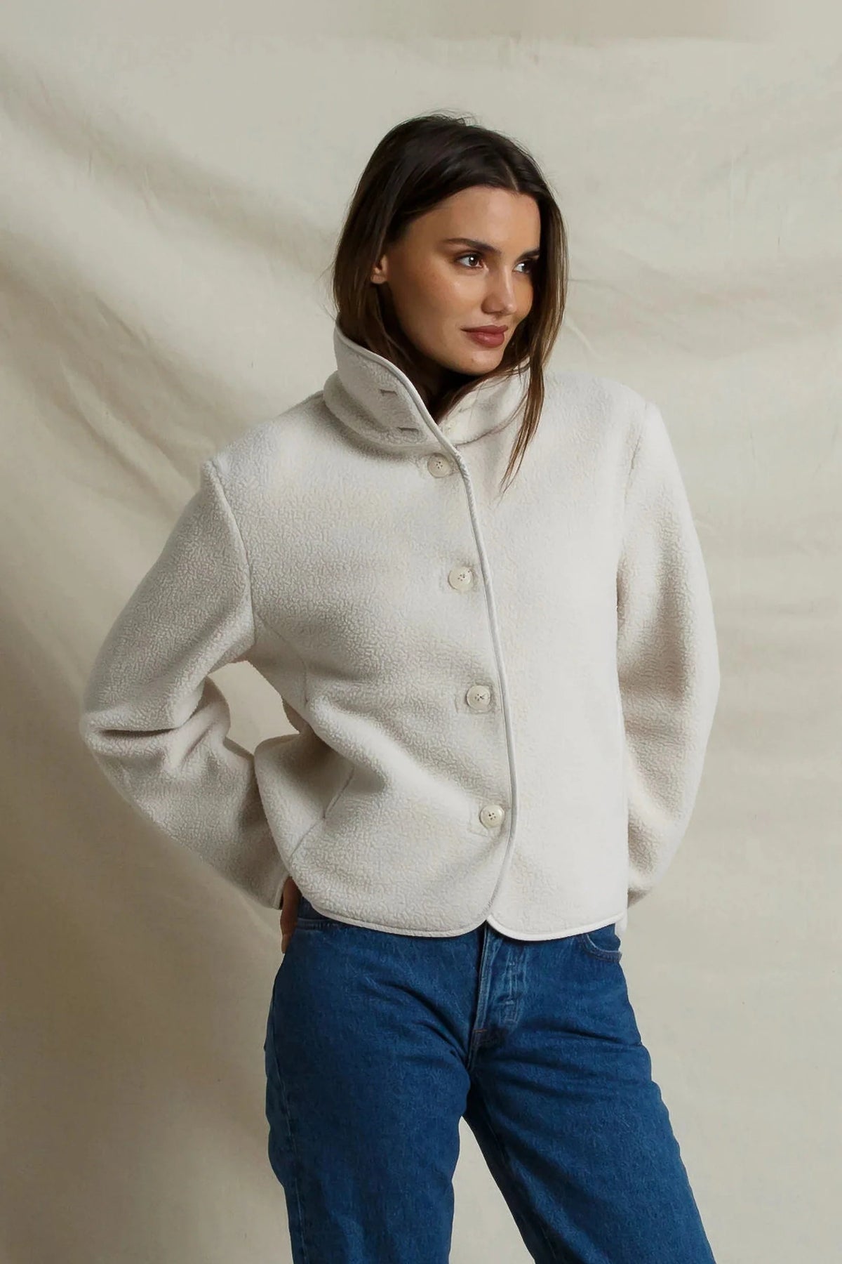 perfectwhitetee - tara sherpa button front jacket - sugar