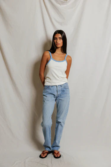 perfectwhitetee - cherry cotton jersey ringer tee - pacific blue