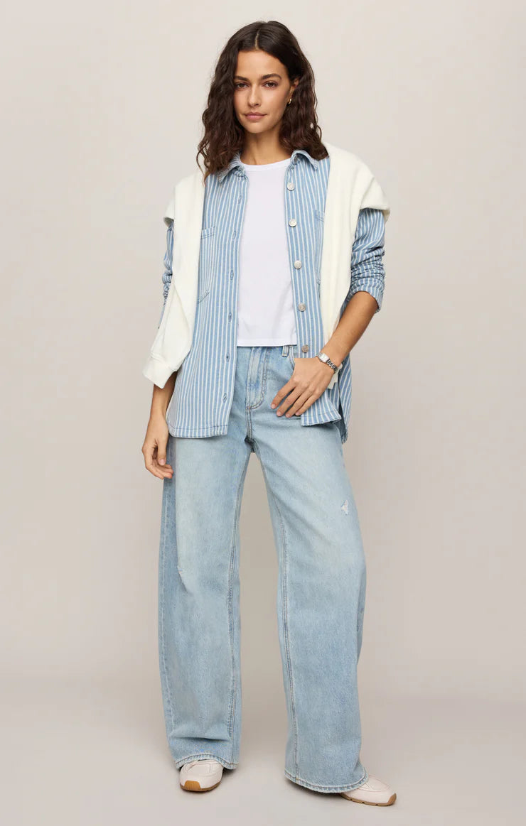 Z Supply All Day Knit Stripe Denim Jacket - Santorini Indigo