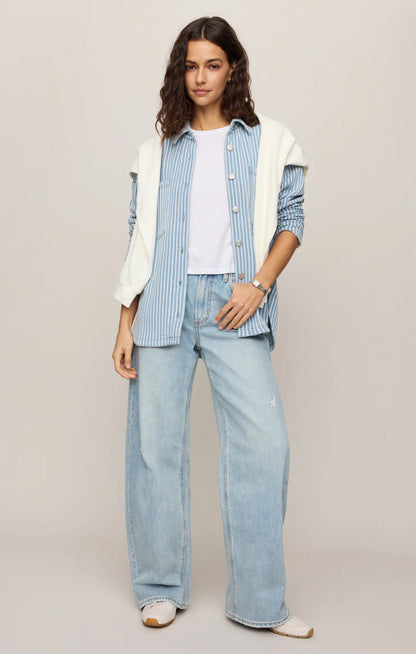 Z Supply All Day Knit Stripe Denim Jacket - Santorini Indigo