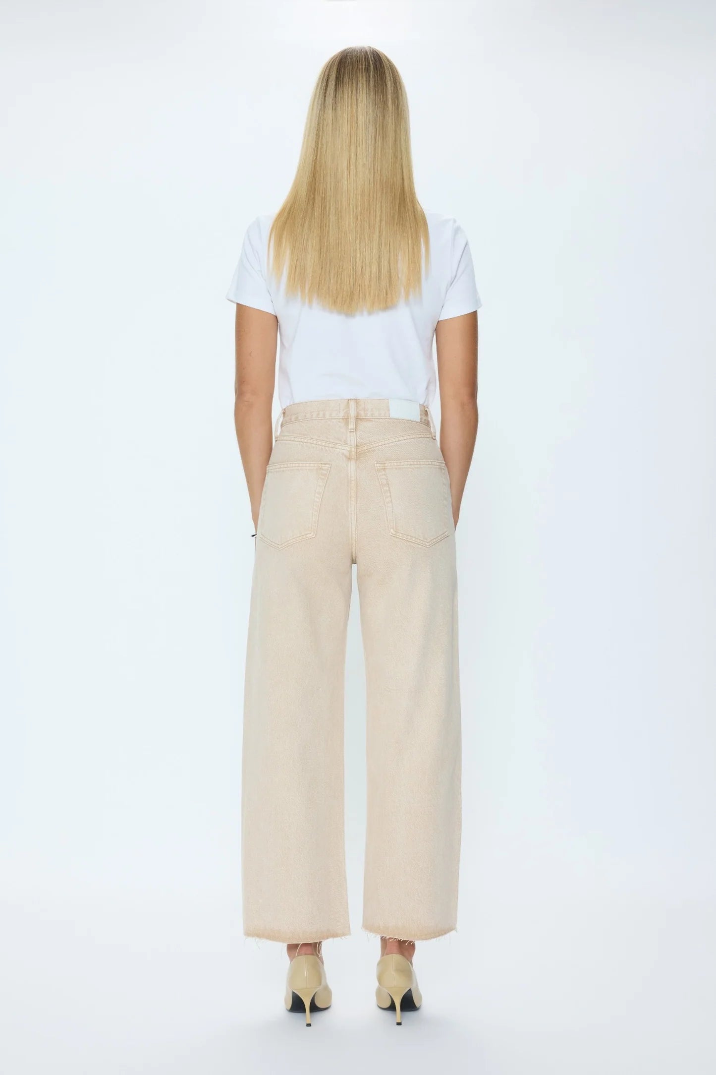 Pistola Tate Crop High Rise Bowed Wide Leg Jean - Dune
