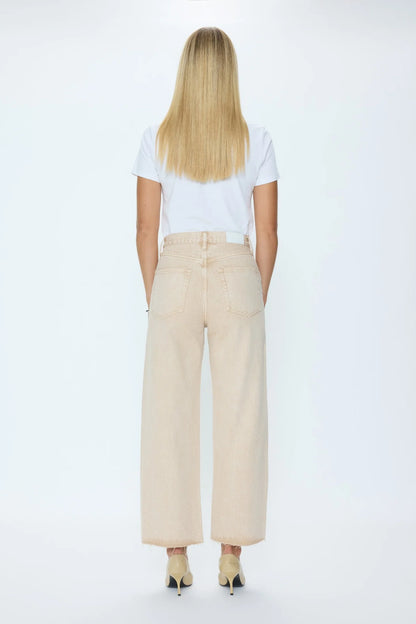 Pistola Tate Crop High Rise Bowed Wide Leg Jean - Dune