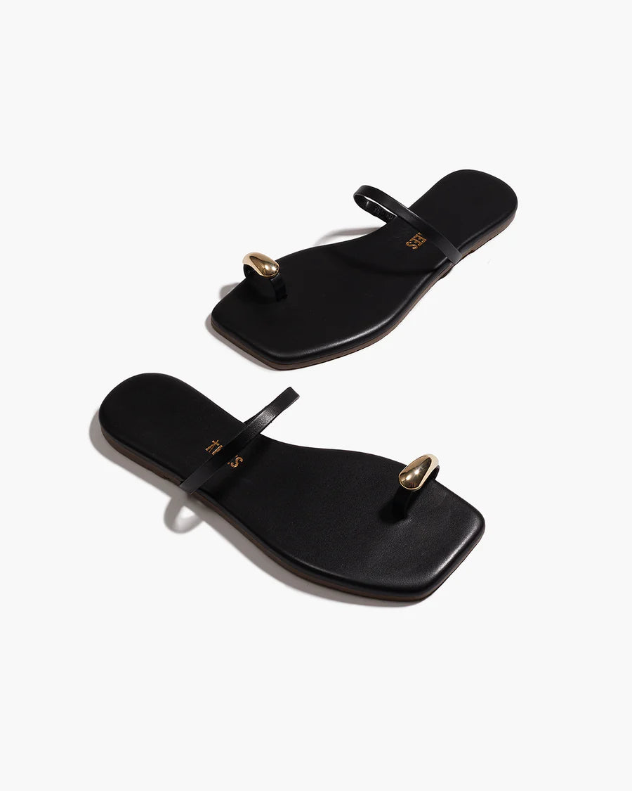 tkees Colette Leather Sandal - Sable (Black)