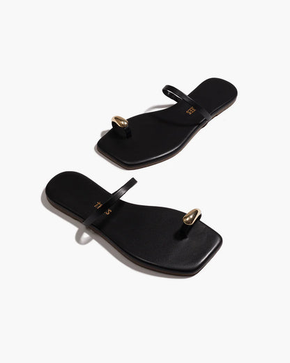 tkees Colette Leather Sandal - Sable (Black)