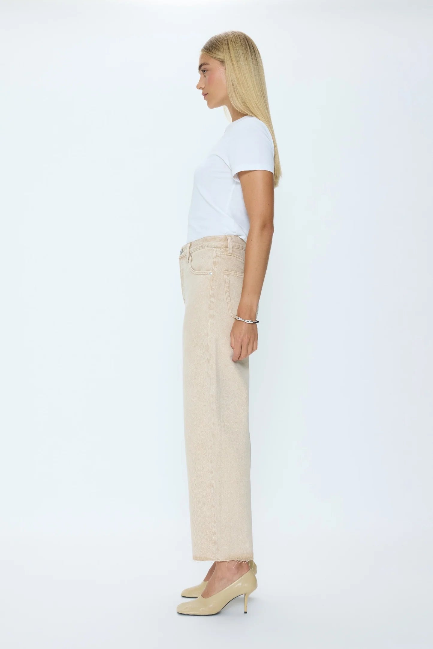 Pistola Tate Crop High Rise Bowed Wide Leg Jean - Dune