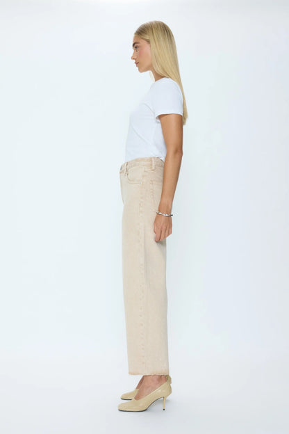 Pistola Tate Crop High Rise Bowed Wide Leg Jean - Dune