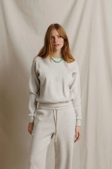 perfectwhitetee - zoe waffle crewneck raglan sweatshirt - oatmeal