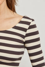 perfectwhitetee anya ribbed scoop neck top - mocha stripe