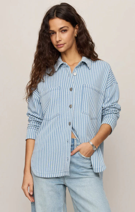 Z Supply All Day Knit Stripe Denim Jacket - Santorini Indigo