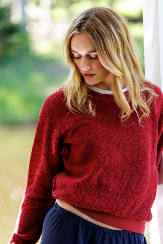 perfectwhitetee - ziggy reverse inside out sweatshirt - ruby red