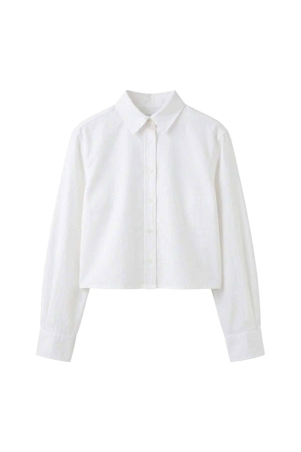 perfectwhitetee - naomi oxford cotton long sleeve cropped button up - white
