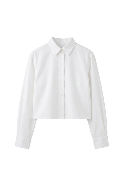 perfectwhitetee - naomi oxford cotton long sleeve cropped button up - white