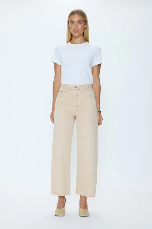 Pistola Tate Crop High Rise Bowed Wide Leg Jean - Dune