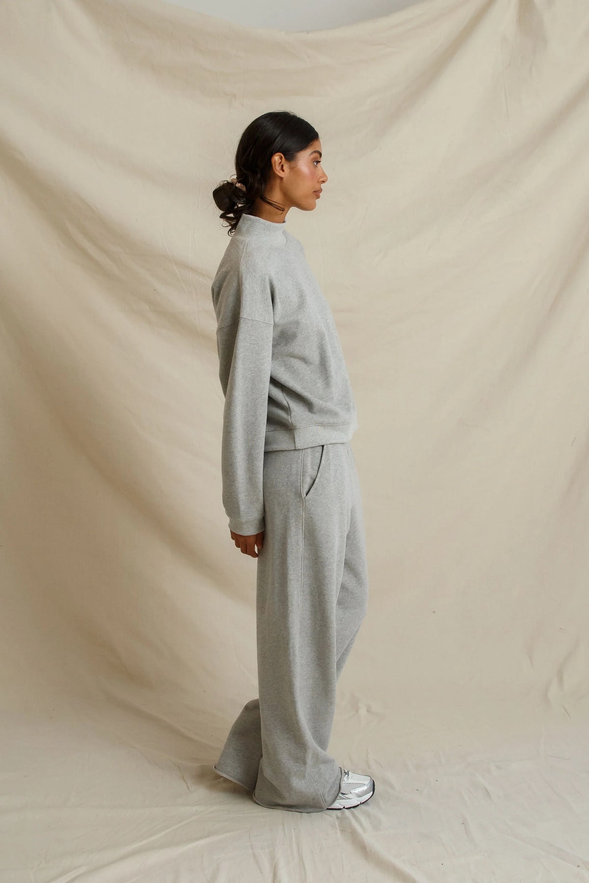 perfectwhitetee - Delaney French Terry Mock Neck Sweatshirt - Heather Grey