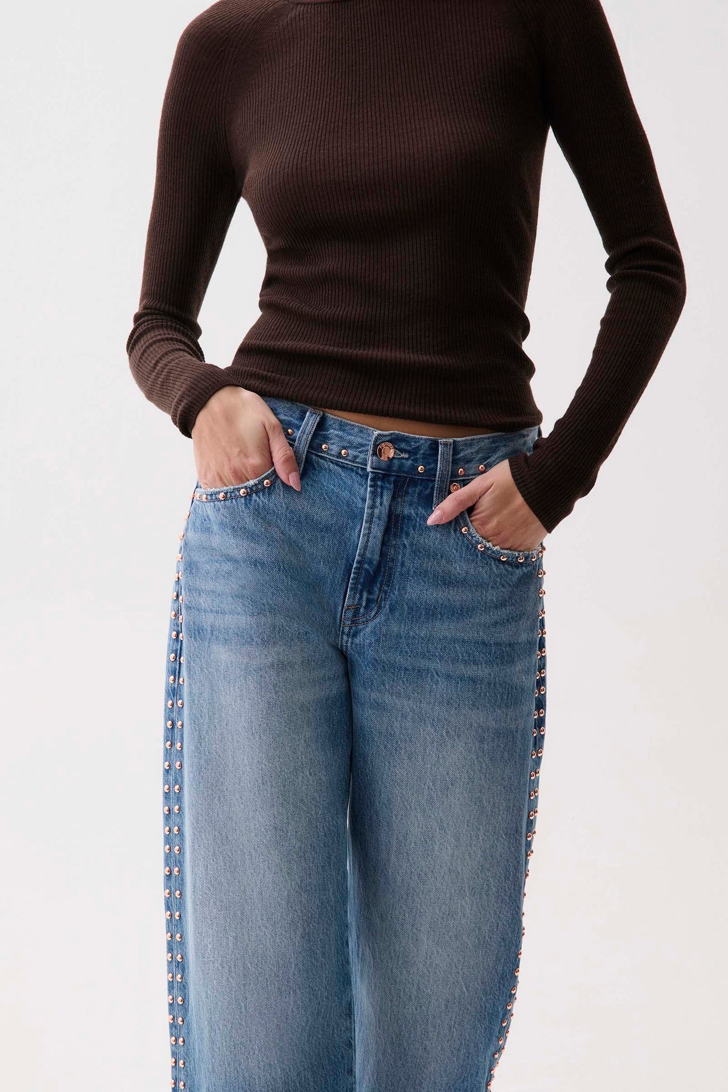 Pistola Lexi Mid-Rise Bowed Straight Jeans - Star Studded