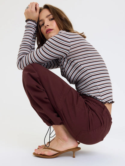 Daze Mirage Mid-Rise Cargo Harem Pants - Cherry Cola