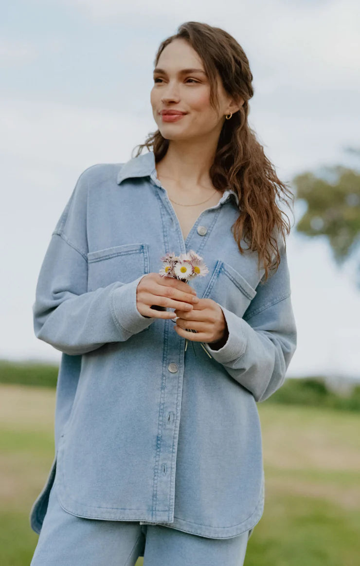 Z Supply All Day Knit Denim Jacket - Ocean Air Indigo