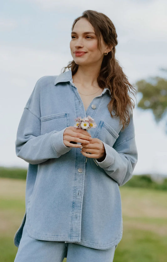 Z Supply All Day Knit Denim Jacket - Ocean Air Indigo