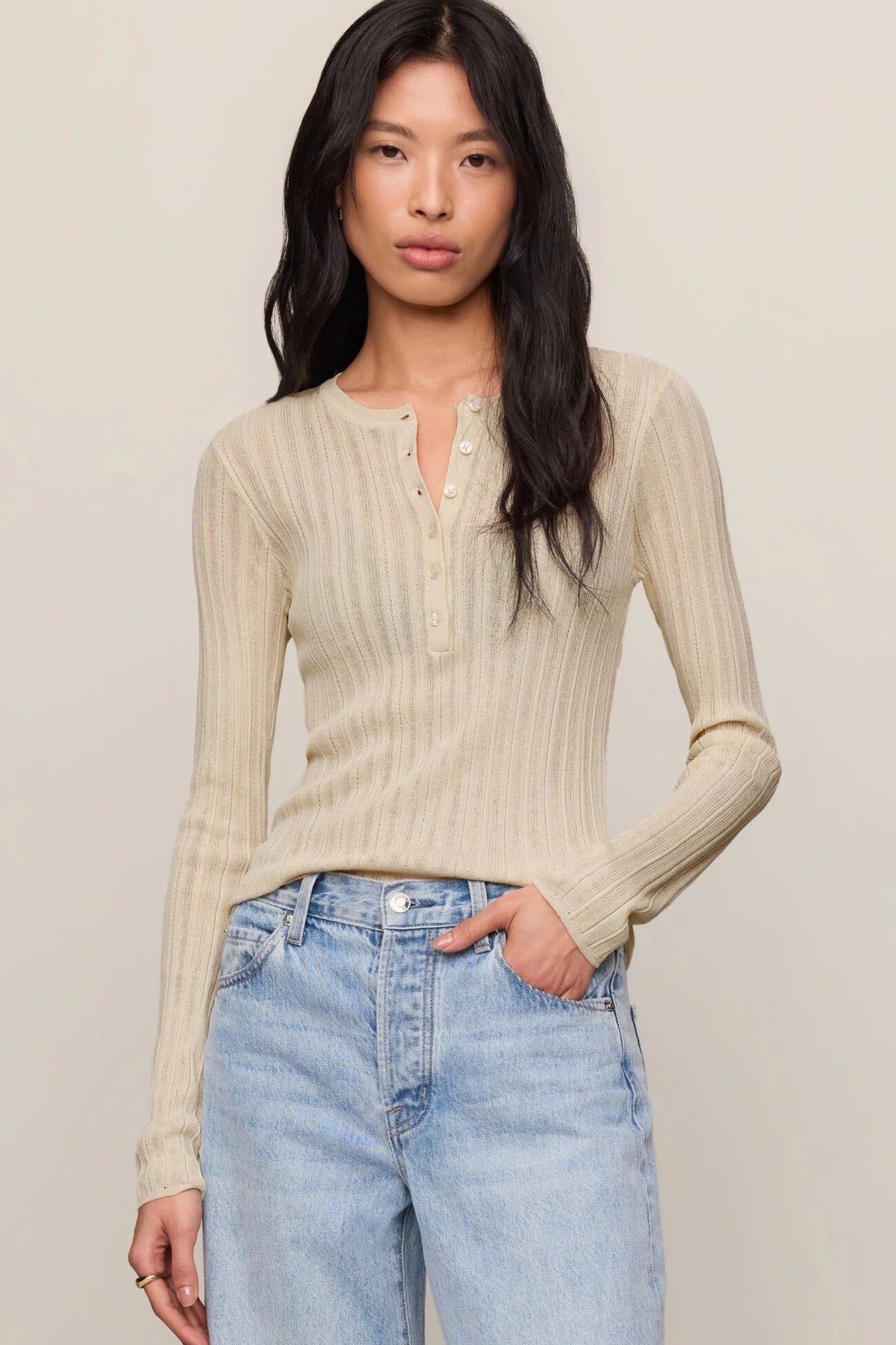 Z Supply Rowena Fine Knit Henley Sweater - Sandstone