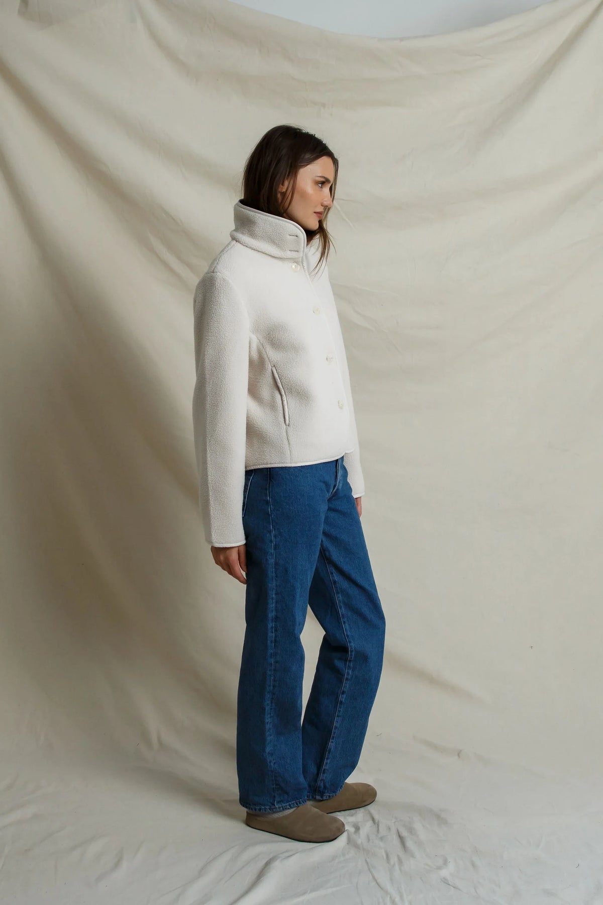 perfectwhitetee - tara sherpa button front jacket - sugar