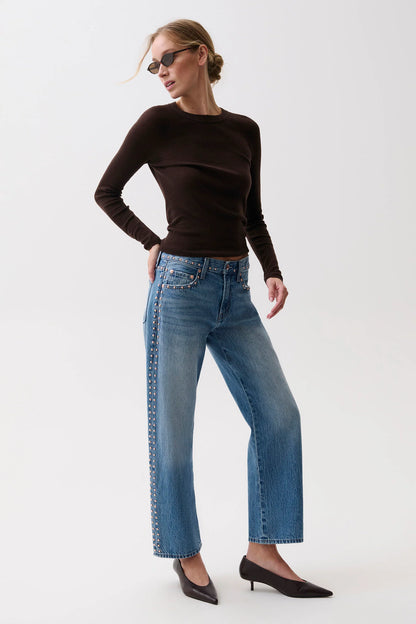 Pistola Lexi Mid-Rise Bowed Straight Jeans - Star Studded