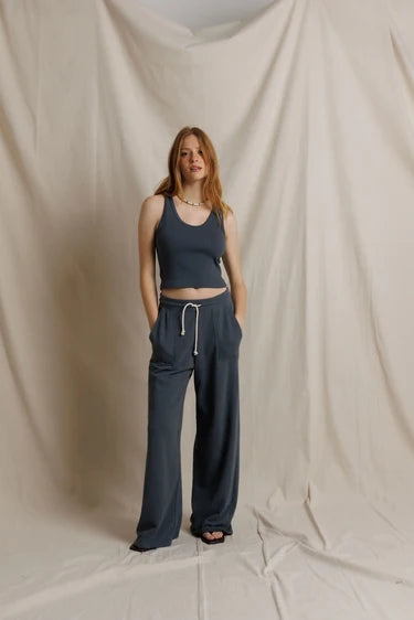 perfectwhitetee - noa french terry drawstring pant w/ pockets - turbulence