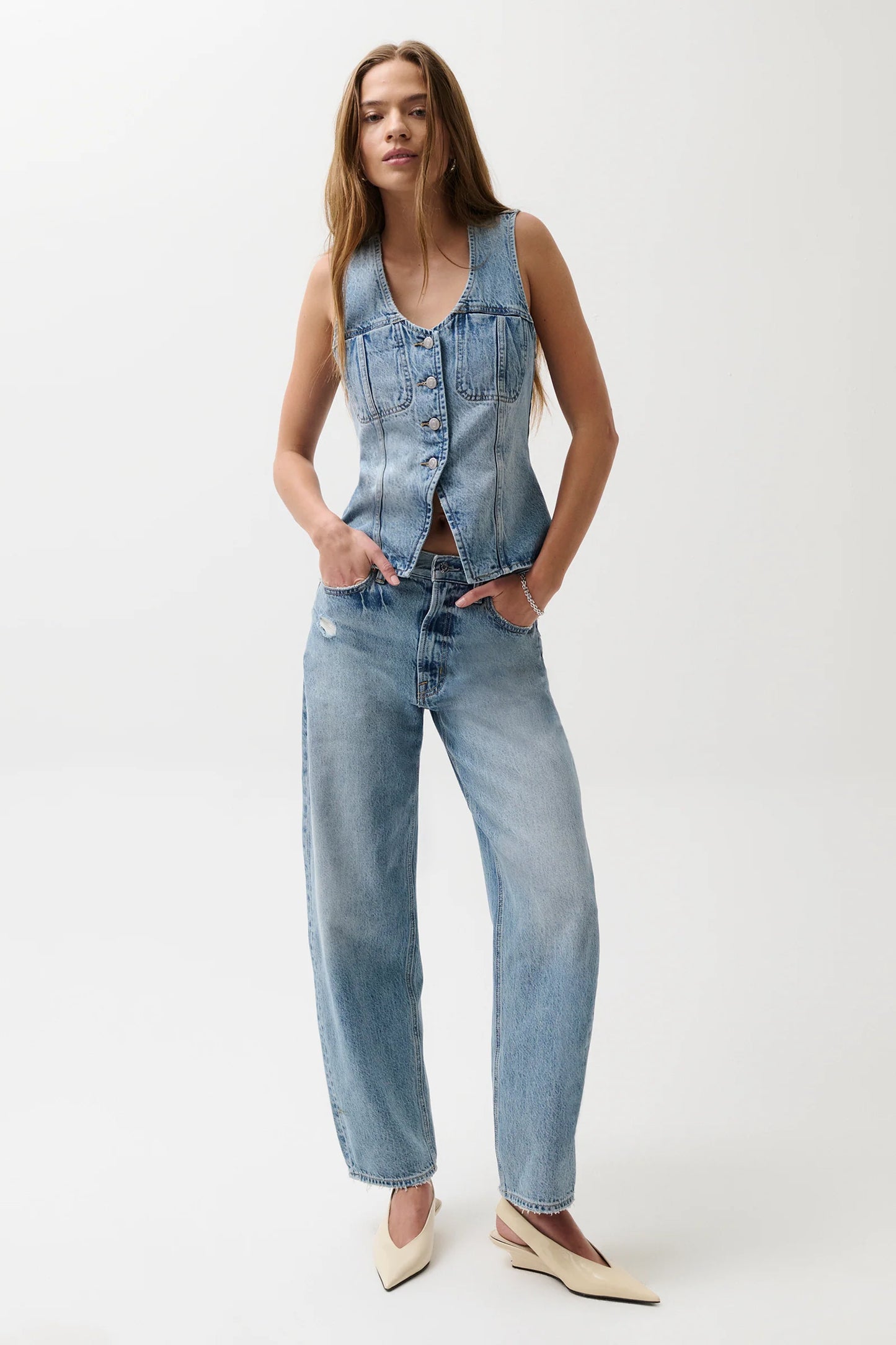 Pistola Wes High Rise Barrel Jeans - Blue Cloud