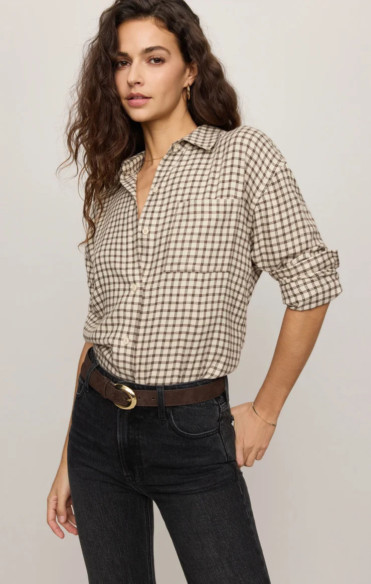 Z Supply River Plaid Button Up - Dark Chocolate