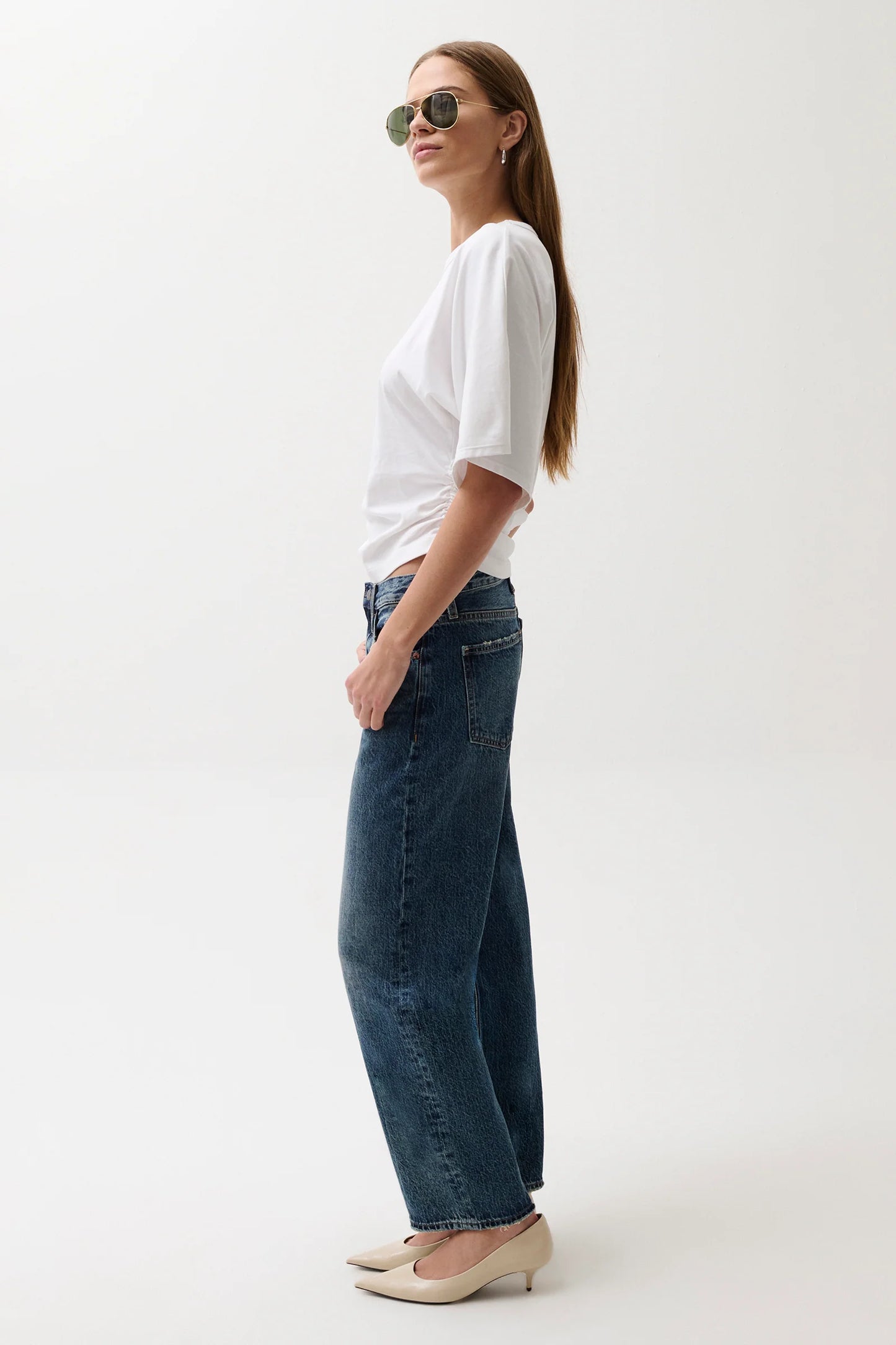 Pistola Lexi Mid Rise Bowed Straight Denim Jeans - Moonwave