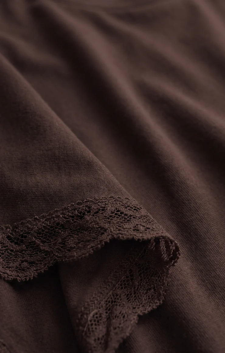 Z Supply Marika Lace Trim Muscle Tee - Dark Chocolate
