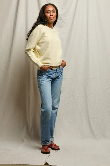 perfectwhitetee -  ziggy inside-out shrunken crewneck sweatshirt - custard