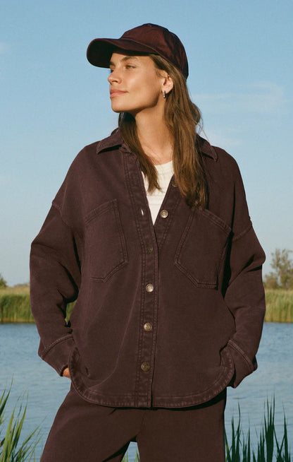 Z Supply All Day Knit Denim Jacket - Chocolate Cherry