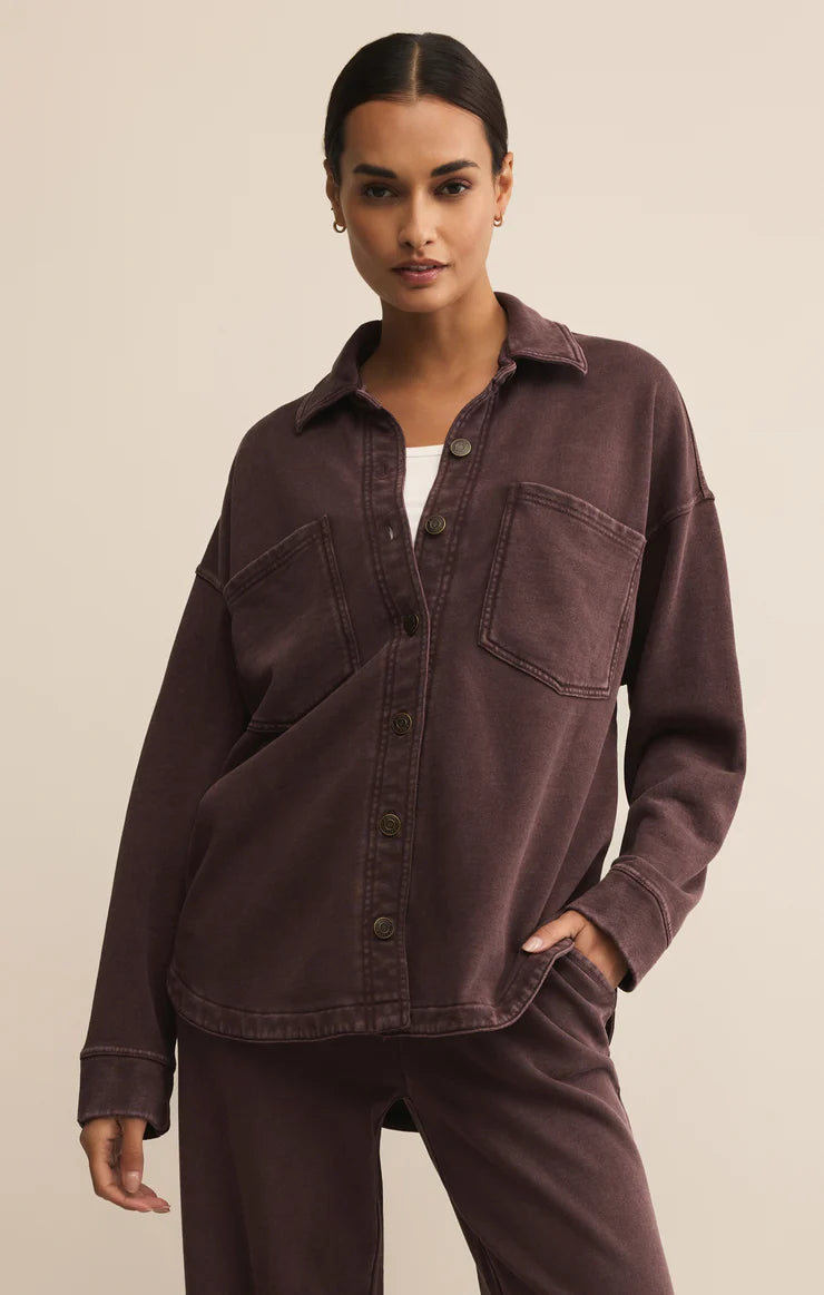 Z Supply All Day Knit Denim Jacket - Chocolate Cherry