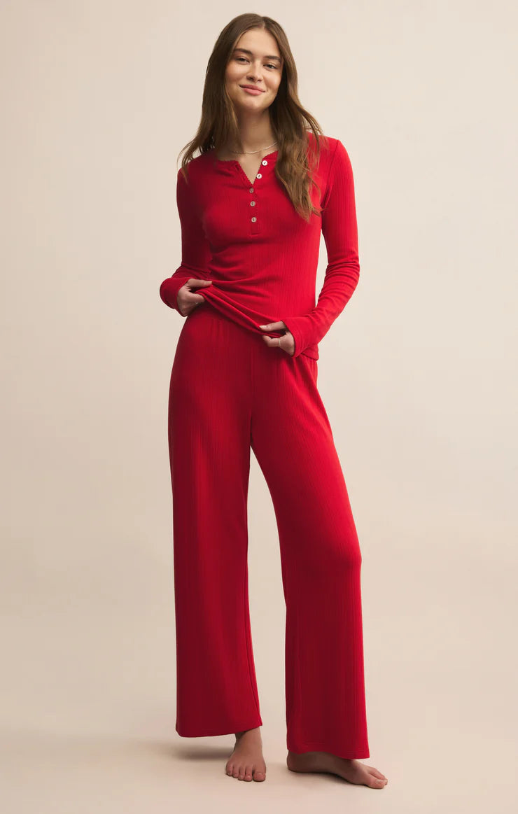 Z Supply Festive Red Luxe Pointelle Long Sleeve Top