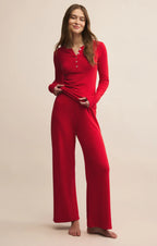 Z Supply Festive Red Luxe Pointelle Long Sleeve Top